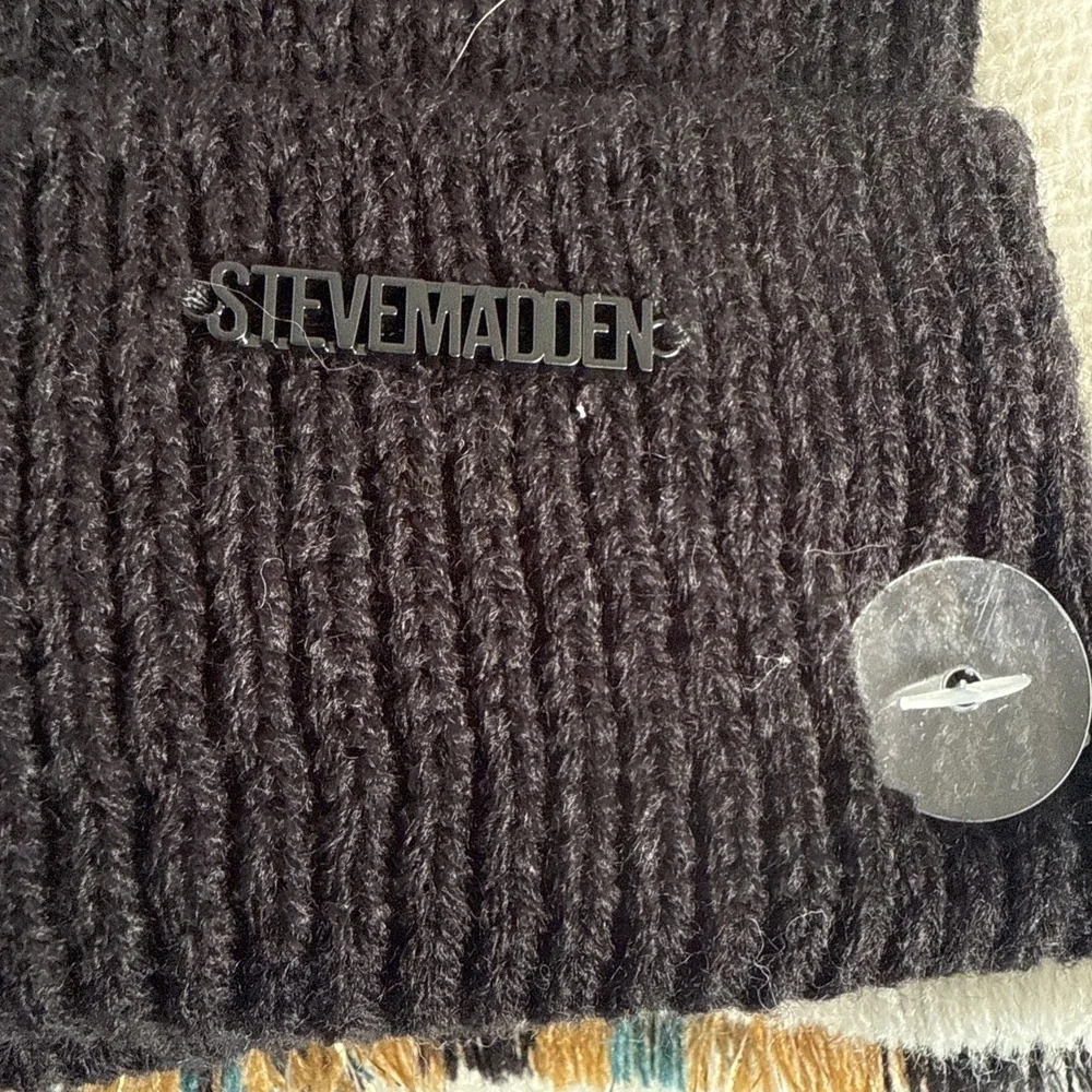 Steve Madden‎ Scarf and Beanie Set OS Plaid Winter Warm Cozy Boho Gift